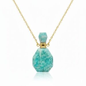 Amazonite Stone Essential‎ Oil Perfume Bottle Necklace Gold CrystalPendant